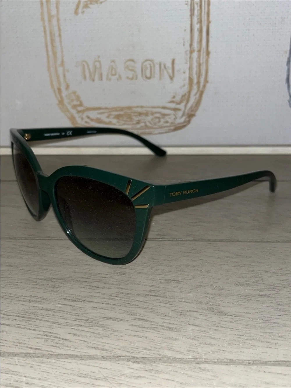 Tory Burch Dark Green Cat-Eye Sunglasses with Gold Accents